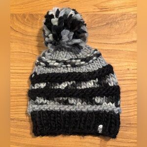 The North Face Black and Gray Pom Pom Hat